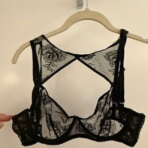 Fleur du Mal Black Floral Lace Bra & Panty Set